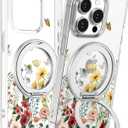 Loheckle for iPhone 15 Pro Max Case with Stand- Compatible with MagSafe Women Girls Cute Clear Girly Aesthetic Unique Design Soft TPU Magnetic Ring Phone Cover for Apple 15 Promax, Flower (Retro Floral)