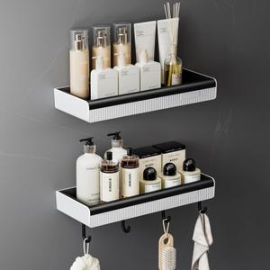 Plastic Wall Mount Shower Shelf, Adhesive Shower Caddy, No Drilling Hang Walls, with Self Adhesive Tape, for Bathroom, Kitchen, Living Room (Black, 2pcs)