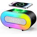 NOTIKS Bluetooth Speaker with Wireless Charger 15W, Adjustable Ambient Beside Lamp, Dual Wireless Speaker and LED Night Light, 4000mAh Battery, Bluetooth Clock for Bedroom, Gifts for Adults or Teens