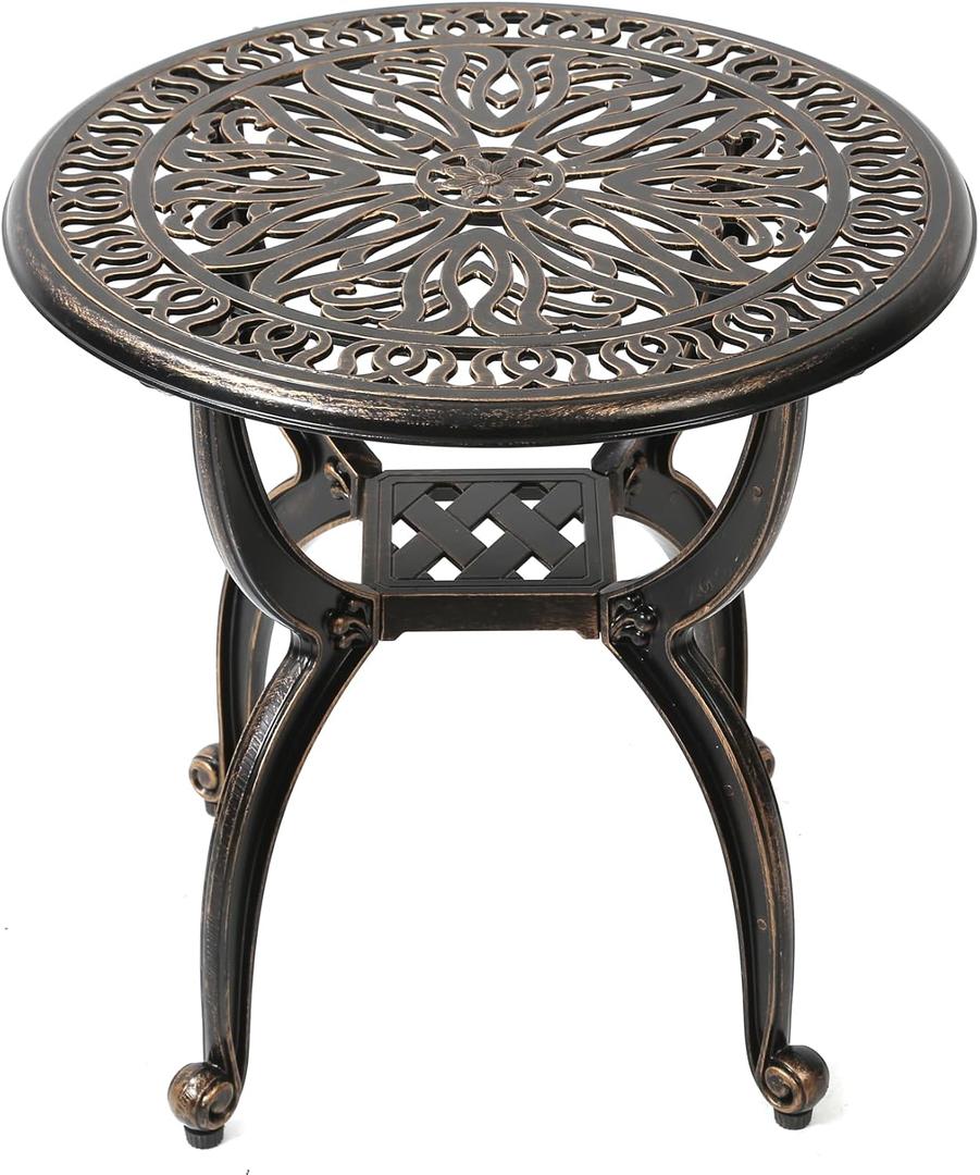 C/G patio casa C/G Cast Aluminum Side Table,Decorative Outdoor End Table, Ornate Floral Pattern (Round, Copper)
