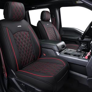 Aierxuan Full Set Car Seat Covers Custom Fit 2009-2025 Ford F150 Crew Cab, 2017-2025 F250 F350 F450 Super Duty Pick-up Truck, Automotive Vehicle Cushion Cover with Waterproof Leather (Black and Red)