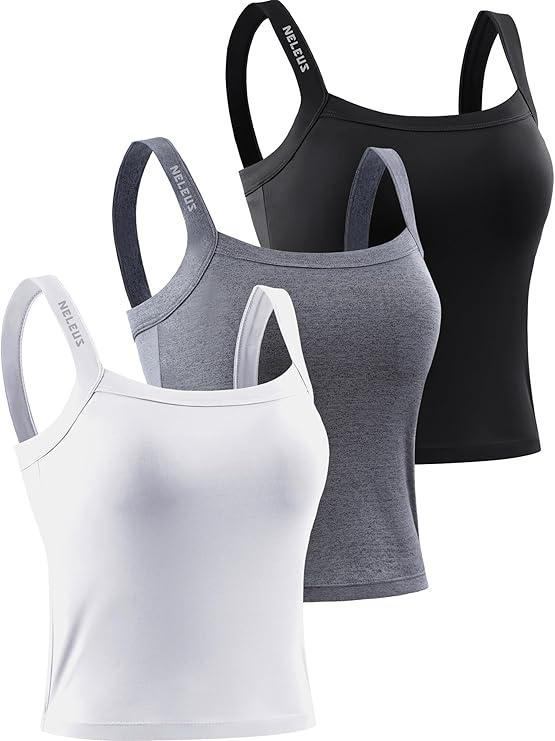NELEUS Women's 2 Pack Athletic Compression Tank Top with Sport Bra Running Shirt, Large 
