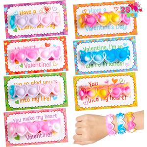 JOYIN 28 PCS Valentine's Day Gifts Cards with Heart Pop Fidget Bracelets, Stress Relief Pop Bubble Fidget Toys for Kids Girls Boys Valentines Classroom School Exchange Gifts, Party Favor Prizes