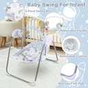 Baby Swing for Infant,Newborn Swing with Music,5 Speed Levels,Timing Setting,Soft Cushion,Foldable Infant Swing with with Hanging Planets Toy & Mirror for Indoor Outdoor Use 0-9 Months
