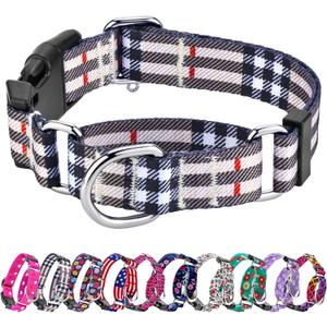 Hikiko Plaid Dog Collar for XSmall Puppy Dogs with Adjustable Nylon Martingale Collars Quick Release Buckle (Beige Plaid,X-Small)
