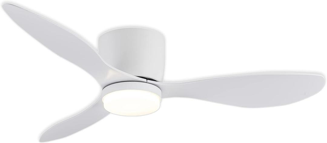 GESUM 42" Flush Mount Ceiling Fan Light with 3 Colors, 6 Speeds, Timing, Low Profile Ceiling Fan with Remote Control 3 Blades for Bedroom Dining Room (White)