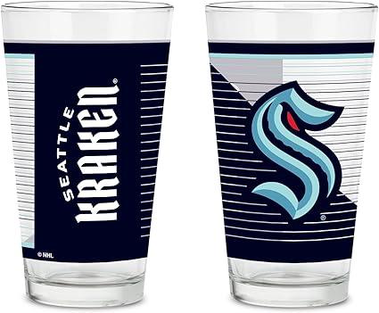Rico Industries NHL Hockey Seattle Kraken 16 oz Pint Glasses with Digitally Printed Logo, Set of 2 Classic Drinking Glasses, for Fans, Dishwasher Safe