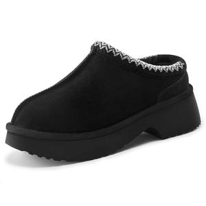 Vilanva Platform Clogs for Women Cozy Suede Fall Slippers with Warm Fur Lined Slip on Shoes Outdoor Indoor House Black Size 6