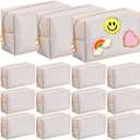 Kigeli 14 Pcs Aesthetic Makeup Bags PU Leather Cosmetic Pouches Waterproof Plain Toiletry Bags Makeup Pouches Bulk for Women Party Gift Travel Storage Organizer (Ivory White)