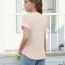 ZDC Girls Short Sleeve T Shirts Kids Summer Textured Tops Crewneck Casual Tee 5-14 Years (Beige)
