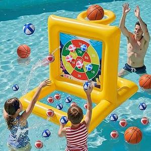 Pool Toys for Kids & Adults, 2-in-1 Pool Basketball Game & Dart Board Game Set, Pool Party Games for Kids Ages 6+ and Adults, Family Backyard Pool Games