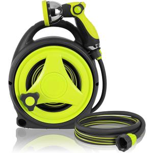 Retractable Garden Hose Reel, 42.5+6.5FT Home Hose Reel with10 Patterns Spray Nozzle, Adapts to standard US hose plugs, for Garden Watering, Floor Cleaning, Pet Cleaning