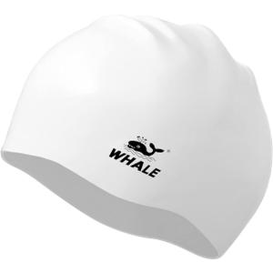 WHALE Extra Large Swim Cap for Women Men, Durable Silicone Swimming Hat with Ear Protection, Unisex Adults Bath Swimming Caps for Long Thick Curly Hair & Dreadlocks Braids Weaves Afro Hair (White)