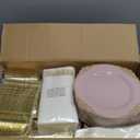 350PCS Disposable Plastic Dinnerware Set for 50 Guests, Black and Gold Trim Fancy Plates and Golden Cutlery, Include 25Sets Dinner Dessert Plates Forks Spoons Knives Cups Napkins for Party (PinkGold)