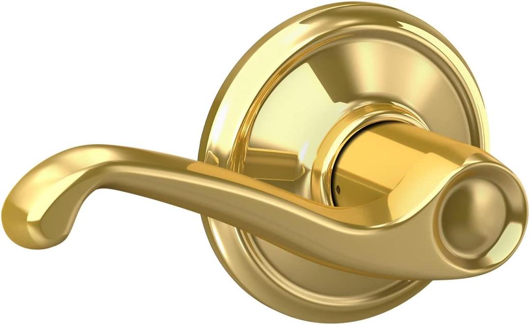 Schlage F10 FLA 605 Flair Door Lever, Hall & Closet Passage Lock, Bright Brass (Standard)