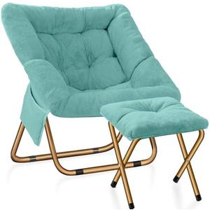 Amazon.com: Kasunpul Comfy Saucer Chair, Foldable Living Room Chairs, Soft Faux Fur Lounge Chair for Bedroom, Reading Chairs for Adults, Teens, X-Large (Mint) : Home & Kitchen