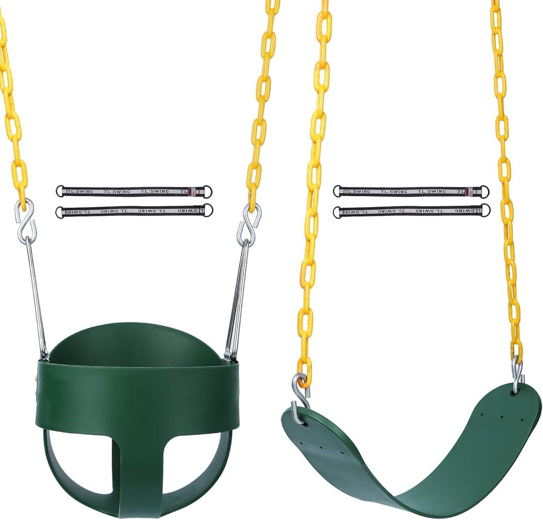 RedSwing High Back Full Bucket Swing with Heavy Duty Swing Seat Combo Pack (Triangle and Chain Dip), Tree Straps Included (Large Size)
