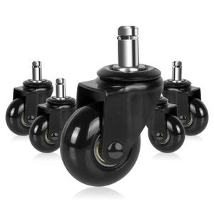 Hirate Office Chair Caster Replacement, 2" Heavy Duty Desk Chair Casters Rolling Smooth Safe for Hardwood, Tile & Carpet Fit Most Chairs 7/16" x 7/8" (Set of 5) (Black)