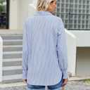 siliteelon Blue Striped Button Down Shirts for Women Long Sleeve Blouses Collared Smocked Cuff Boyfriend Plus Size Business Casual Tops with Pocket (White, L)