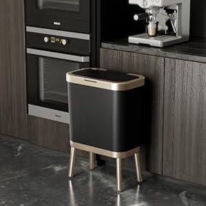 15 Liters/ 4 Gallon Black Trash Can, Small Garbage Can with Push Button Lid, Stylish Simple Human Waste Basket with Gold Edge, Cat Proof Trash Bin Container for Kitchen, Bathroom, Study Room, Bedroom 15 Liters/ 4 Gallon Black Trash Can, Small Garbage Can with Push Button Lid, Stylish Simple Human Waste Basket with Gold Edge, Cat Proof Trash Bin Container for Kitchen, Bathroom, Study Room, Bedroom