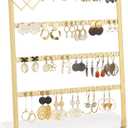 Mkono 4-Tier Earring Holder Organizer Stands Gold Metal Jewelry Display Rack for Hanging 74 Pairs of Earrings and Ear Studs, Gifts for Women and Girls