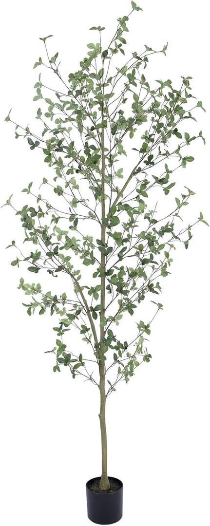 Bellacat 7ft Artificial Quince Leaf Tree with Realistic Trunks, 84in Faux Quince Leaf Tree with Lifelike Leaves for Garden, Home, Living Room Decor