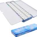 Bitray Medium Metal Empty Watercolor Palette Multifunctional Pigment Palette with 26 Empty Half Pans for Gouache Oil Painting DIY Painting and Air Painting White Blue