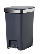Rectangular Kitchen Step Trash Can with Soft-Close Lid, Gray Plastic Slim Trash Can with Foot Pedal – Waste Baskets with Lids 4 Gallons, Step-On Trash Can for Bathroom, Small Trash Can with Lids