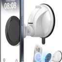 PROfezzion Magnetic Shower Mirror Phone Holder Reusable Suction Cup Phone Mount Compatible with iPhone 16 15 14 13 12 & All Phones, Rotating Stand for Glass Window Bathroom Kitchen Makeup Video, White