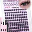 ALICE Lash Clusters Kit Natural Anime Eyelash Clusters Kit 10-14mm Wispy Manga Cluster Eyelash Extension Kit Sipky Clear Band Individual Cluster Lashes with 5-7mm Bottom Lashes Bond and Seal
