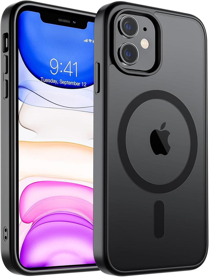 SUPFINE Magnetic for iPhone 11 Phone Case(Compatible with MagSafe)(Military Grade Drop Protection) Translucent Matte Shockproof Phone Cover,Black