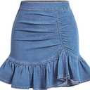 Floerns Women's Denim Skirts Ruffle Hem Short Skirts Ruched Bodycon Mini Skirts (Medium)