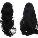 Onedor 15" Synthetic Fiber Curly Ponytail Hair Extension hairpiece with Clip-in Jaw Clips, Dual-Use Hair Extensions (1#-Black)