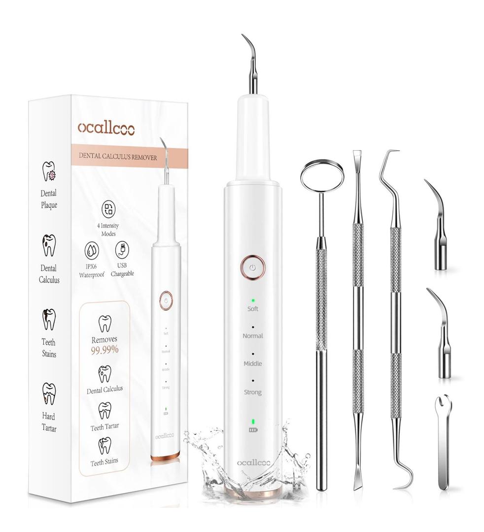 Plaque Remover for Teeth, Electric Tooth Cleaner Tartar Remover for Teeth with LED Light,4 Modes Rechargeable Teeth Cleaning Kit with Dental Tools, 2 Replaceable Heads