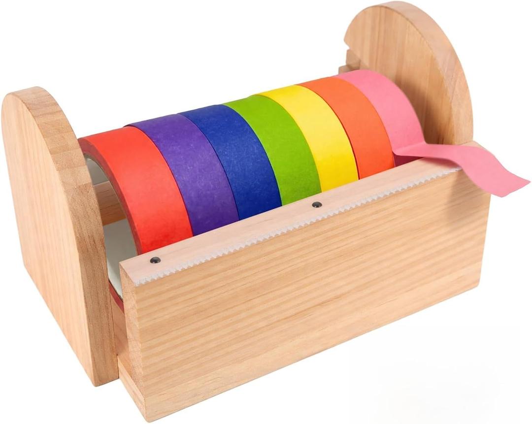 Sabary Wooden Washi Tape Dispenser Multi Roll Masking Tape Holder Organizer with Acrylic Cutter for Craft Painter Gift Wrapping 9.8 x 5.8 x 5.8 Inches