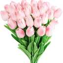 20pcs Pink Faux Tulips Flowers Fake Flowers Bouquets 13.5" Mother's Day Easter ValentineS Day Gifts in Home Kitchen Wedding Dining Table Decorations Aesthetic No Odor