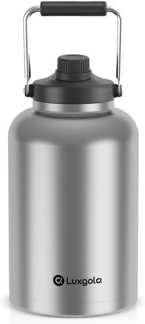 128 oz Insulated Water Bottle with Spout Lid and Handle, One Gallon Stainless Steel Double Vacuum Water Jug for Hot & Cold Drinks - Sweat Proof, Great for Travel, Hiking, Camping - Stainless