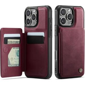 Vinich for iPhone 16 Pro Max Wallet Case with Card Holder, RFID Blocking Credit Slots Kickstand Shockproof Phone Cover Fit for iPhone 16 Pro Max 6.9" Burgundy