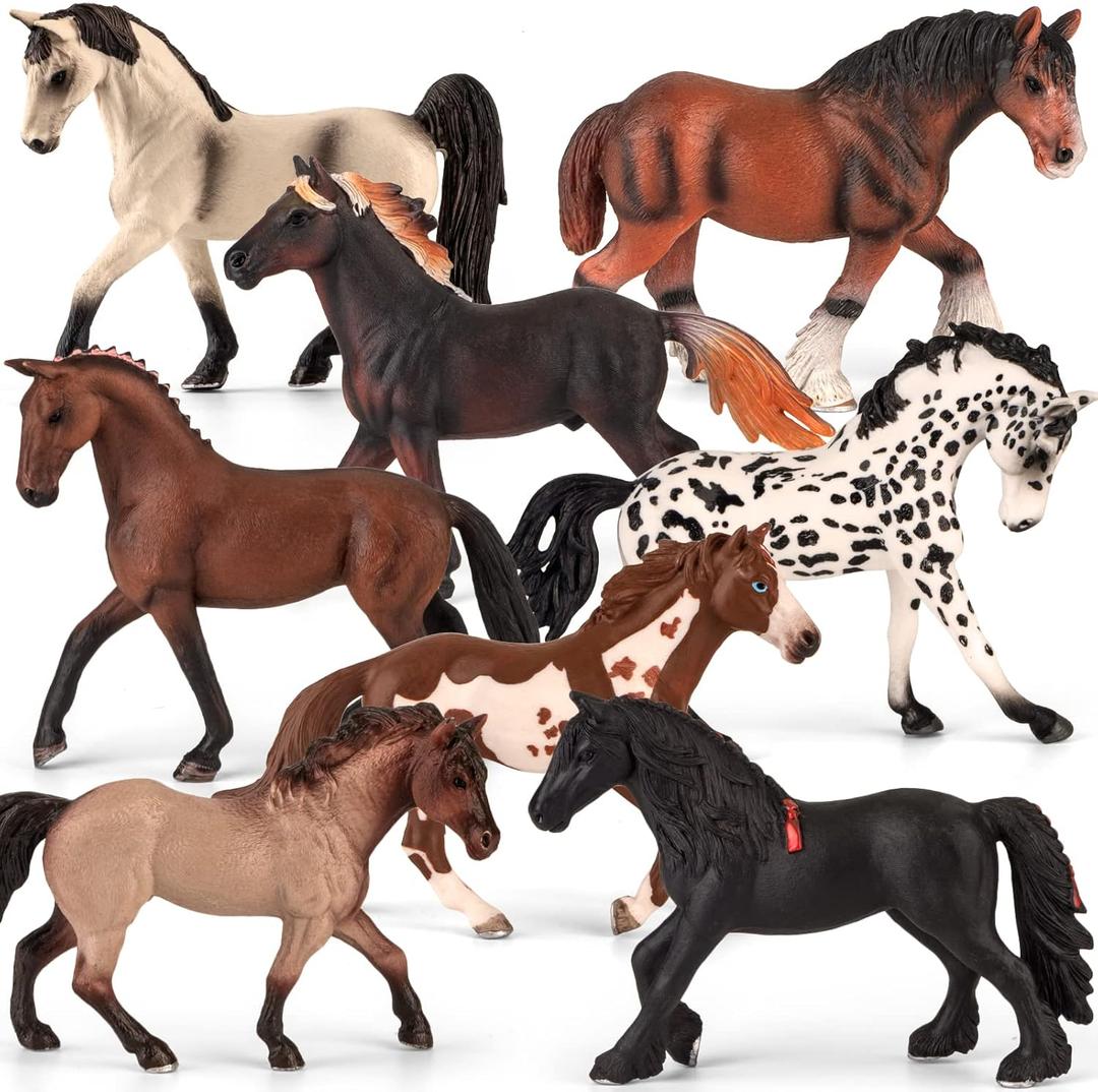 Divwa 8 Pieces 6'' Plastic Horse Figure Toy Set for Girl,Big Realistic Horse Toy Figurine Farm Animal Gift for Boy Toddler Kid,Horse Party Favor Decoration Supplies Birthday Pinata