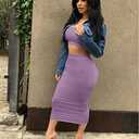 GOBLES Women's Sexy Summer Outfits Bodycon Tank Top Midi Skirt 2 Piece Dress (Purple, L)
