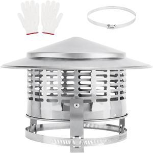 KOMCLUB 6 Inch Cone Top Chimney Cap,Round Chimney Cap Chimney Cover Cap Stainless Steel Chimney Cover Outside Roof Silver Fireplace Screen Cover Exterior Stove Pipe Topper Adjustable Roof Cap for Vent