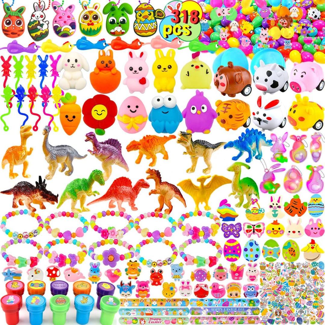 318 Pcs Easter Eggs Filled with Toys, 100 Packs Filled Easter Eggs for Kids Stuffed Easter Eggs for Kids Easter Egg Toys Egg for Easter Egg Hunt Supplies Easters Party Favors Plastic Easter Eggs Bulk