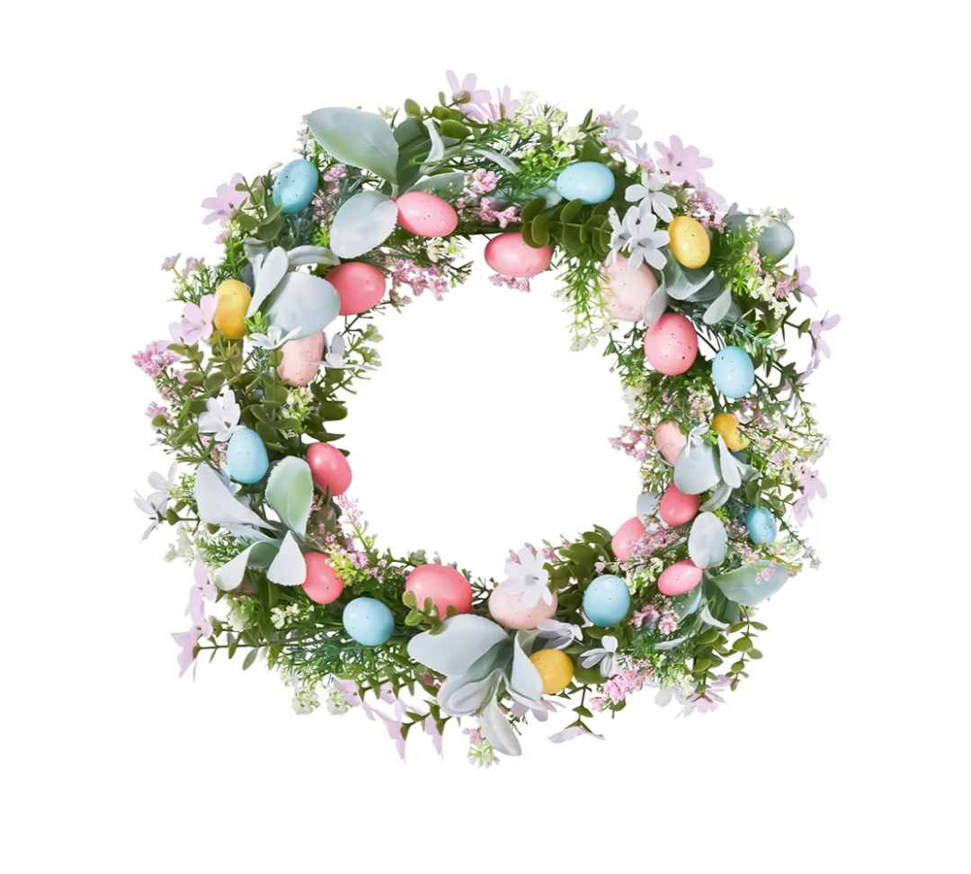 Easter Wreath for Front Door Decorations, Easter Egg Door Wreath Decorations, Spring Wreaths with Colorful Eggs Daisies Eucalyptus Leaves for Front Door Outside/Wall/Window 2 Pack