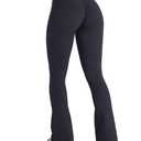 Sunzel Hidden Butt Lifting Scrunch Flare Leggings for Women with Pockets No Front Seam Tummy Control Mini Flared Yoga Pants 32" Inseam Charcoal Gray Small