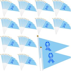 Remagr 100 Pcs Colon Cancer Awareness Hand Flags, Blue Ribbon Small Waving Flags with PVC Sticks for Parades, Charity Events & Support Campaigns