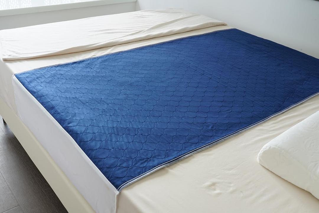 Careboree Pack of 2 Cotton Top-Layer Reusable Tuckable Underpads 34"X60" Incontinence Bed Pads Washable 21" Wings (Navy)