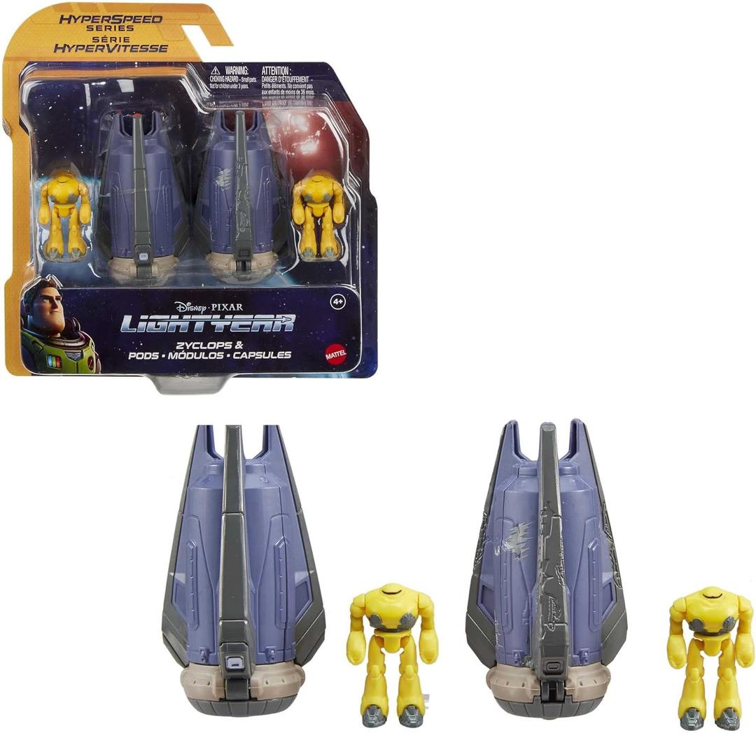 Mattel Disney Pixar Lightyear Hyperspeed Series Zyclops Space Pod Battle Damage & Zyclops Figure, 3.78 Inch Long Vehicle & 1.75 Inch Figure, Toy 4 Years & Up