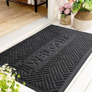 Mibao Front Door Mat Outside Entrance, Durable Outdoor Indoor Mat, Low Profile Heavy Duty Doormat, Non-Slip, Traps Dirt and Moisture, Easy Clean Patio Porch Entryway Mat, 29.5" x 17", Grey (1'5" x 2'6" (Rectangular))