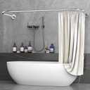 Shower curtain rod U/L shapd 29.5"x(59"-75") x29.5", adjustable shower curtain rod never rusts, curved shower curtain rod for bedroom, bathtub, closet, dressing room contains 24 hooks - silver