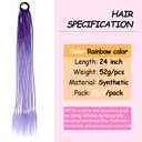 2 PCS Colorful Braided Hair Extensions 24 inch, Fun Ponytail with Elastic Tie, Crazy Hair Day Accessories for Girls Lightweight Synthetic HairpiecesPurple/Light Purple